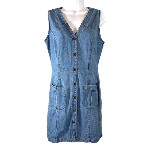 Vintage 90s Y2K St. John’s Bay Denim Button Front Dress Womens 4 Petite - Picture 1 of 5